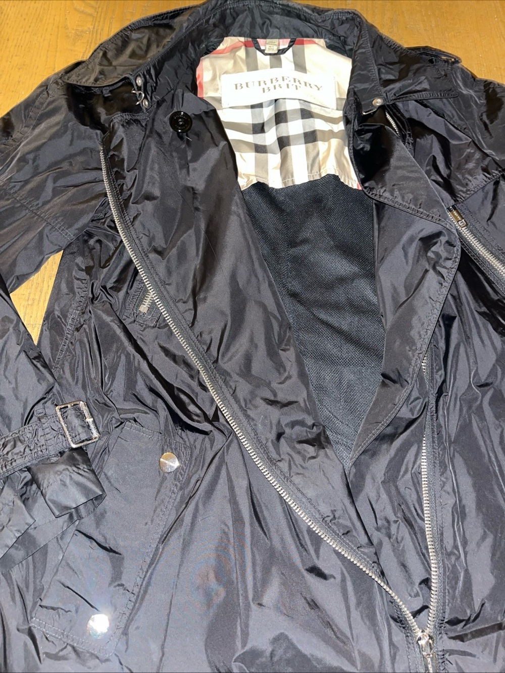 Burberry Brit Black Rain Coat Women’s Windbreaker UK 14 USA 12 - Picture 4 of 16